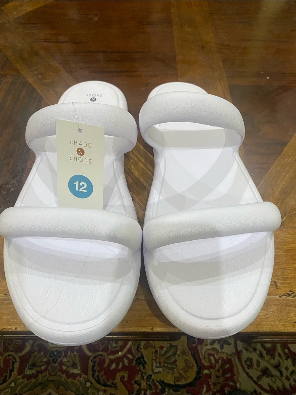 Shade & Shore White Padded Double-Strap Slide Sandals